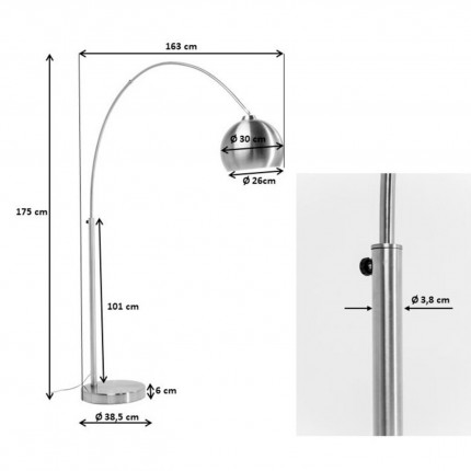 Lampadaire Lounge 175cm gris métallique Kare Design