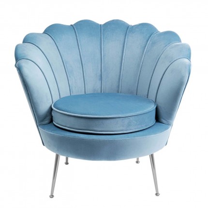 Fauteuil Water Lily velours bleu et acier chromé Kare Design