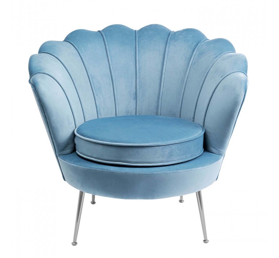 Fauteuil Water Lily velours bleu et acier chromé Kare Design