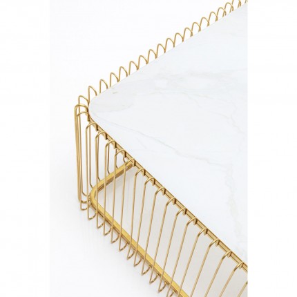 Table basse Wire laiton et effet marbre blanc 145x70cm Kare Design