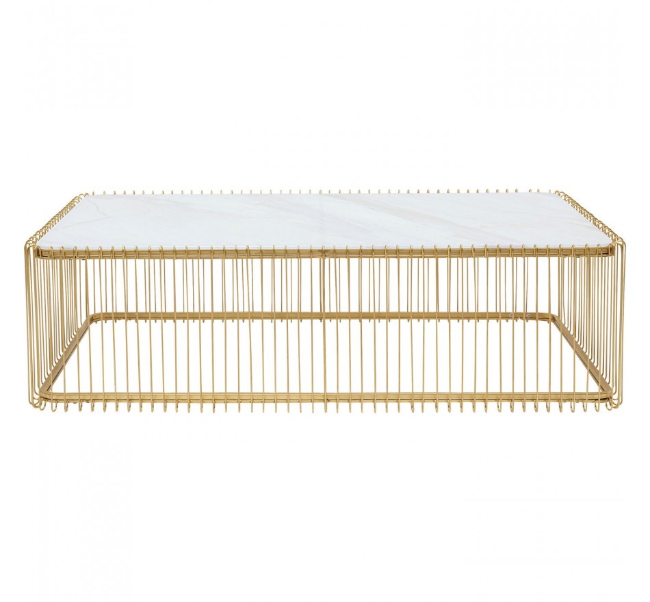 Table basse Wire laiton et effet marbre blanc 145x70cm Kare Design