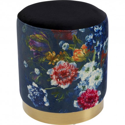 Tabouret Cherry bleu fleurs et laiton Kare Design Tabouret Cherry bleu fleurs et laiton Kare Design