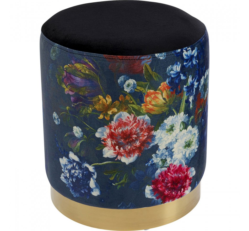 Tabouret Cherry bleu fleurs et laiton Kare Design