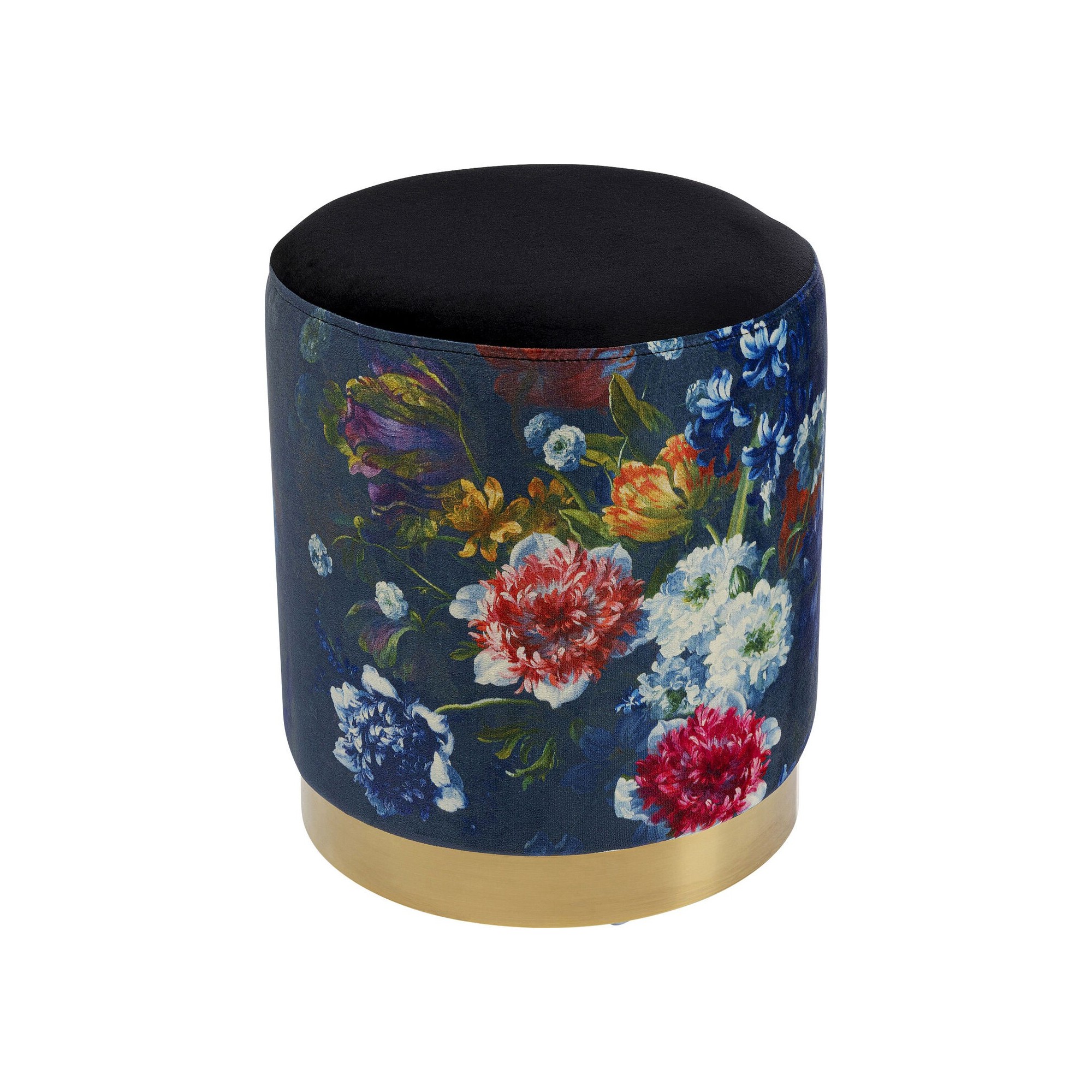 Tabouret Cherry bleu fleurs et laiton Kare Design