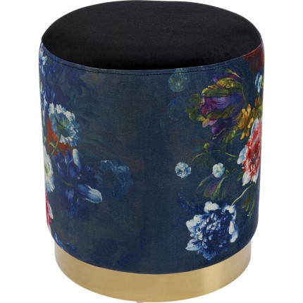 Tabouret Cherry bleu fleurs et laiton Kare Design Tabouret Cherry bleu fleurs et laiton Kare Design