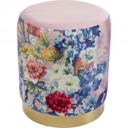 Tabouret Cherry rose fleurs et laiton Kare Design