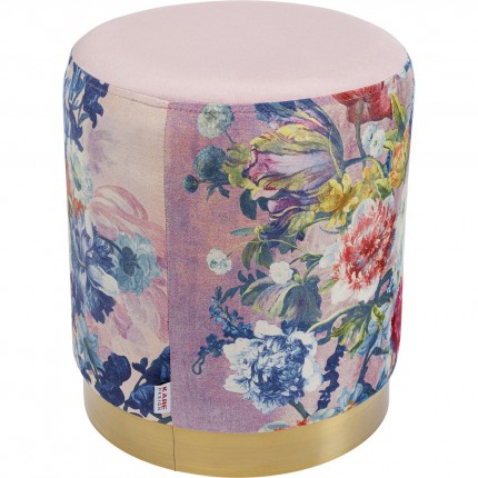 Tabouret Cherry rose fleurs et laiton Kare Design