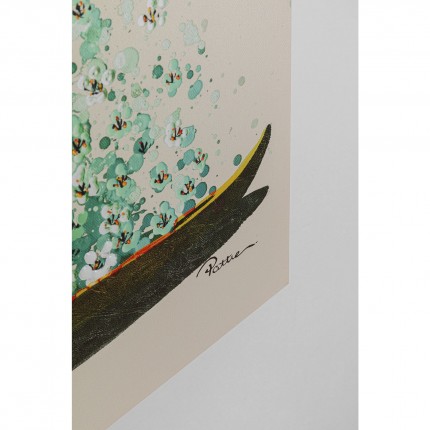 Tableau Touched fleurs pirogue beige et vert 120x160cm Kare Design