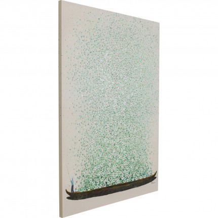 Tableau Touched fleurs pirogue beige et vert 120x160cm Kare Design