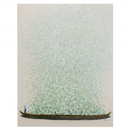 Tableau Touched fleurs pirogue beige et vert 120x160cm Kare Design