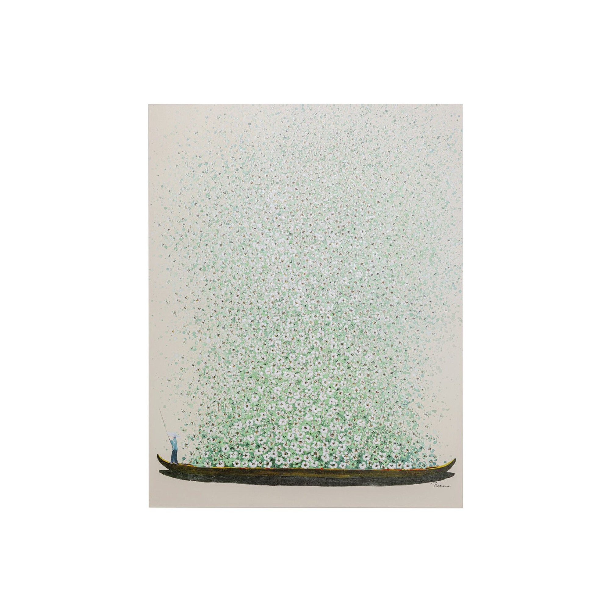 Tableau Touched fleurs pirogue beige et vert 120x160cm Kare Design