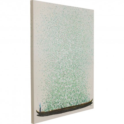 Tableau Touched fleurs pirogue beige et vert 80x100cm Kare Design