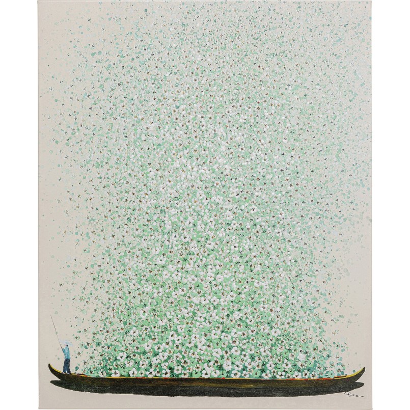 Tableau sur toile Flower Boat beige vert 80x100cm