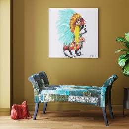 Tableau bulldog coiffe indienne 80x80cm Kare Design