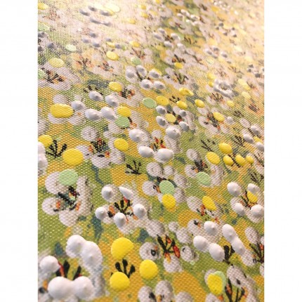 Tableau Touched fleurs pirogue vert et jaune 80x100cm Kare Design