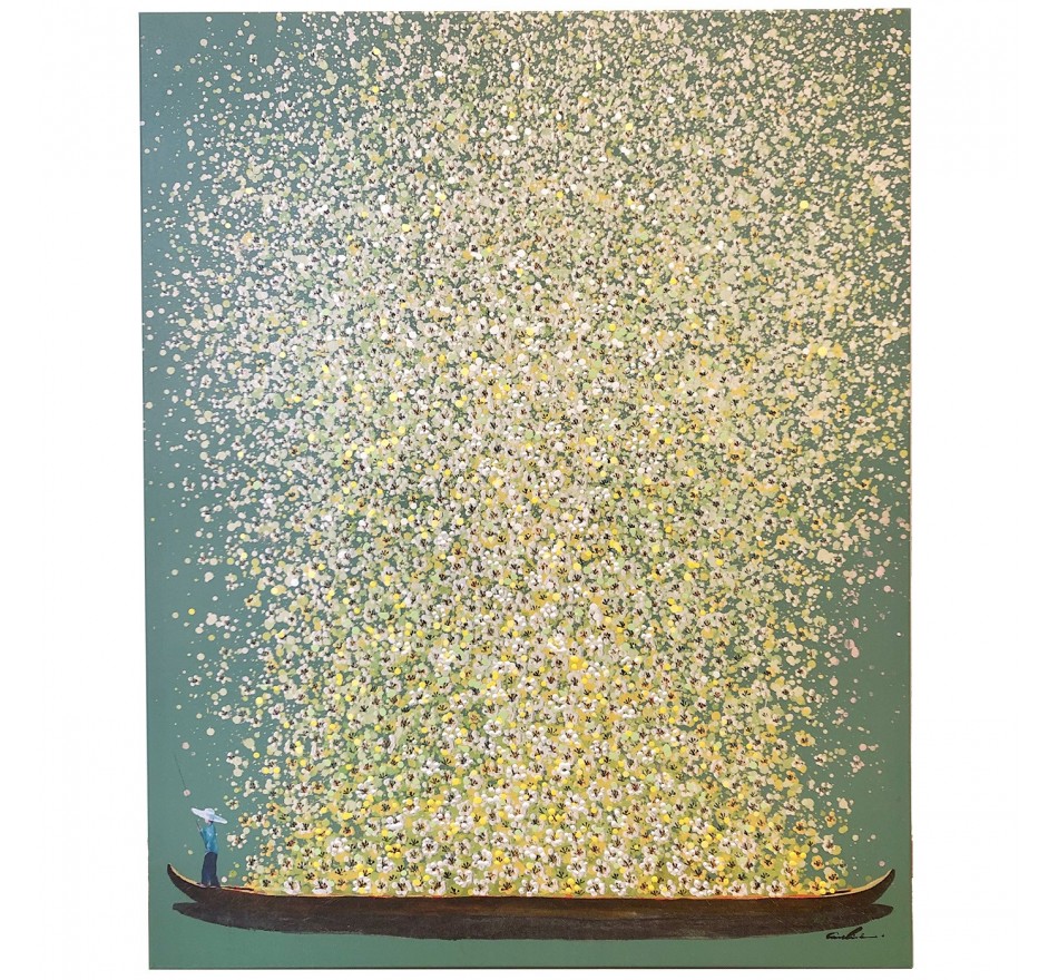 Tableau Touched fleurs pirogue vert et jaune 120x160cm Kare Design