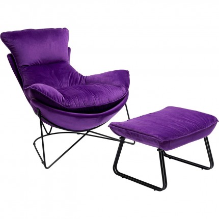 Fauteuil et repose-pieds Snuggle velours violet Kare Design Fauteuil et repose-pieds Snuggle velours violet Kare Design