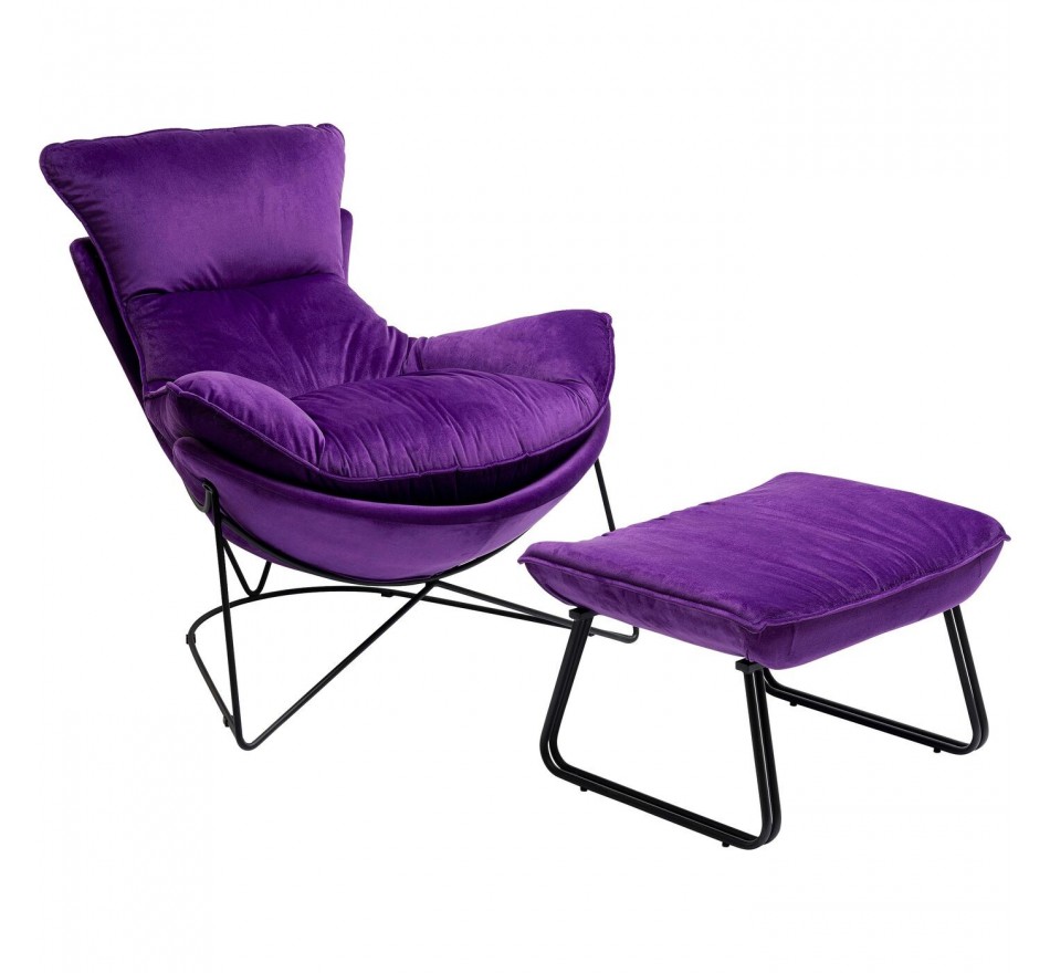 Fauteuil et repose-pieds Snuggle velours violet Kare Design