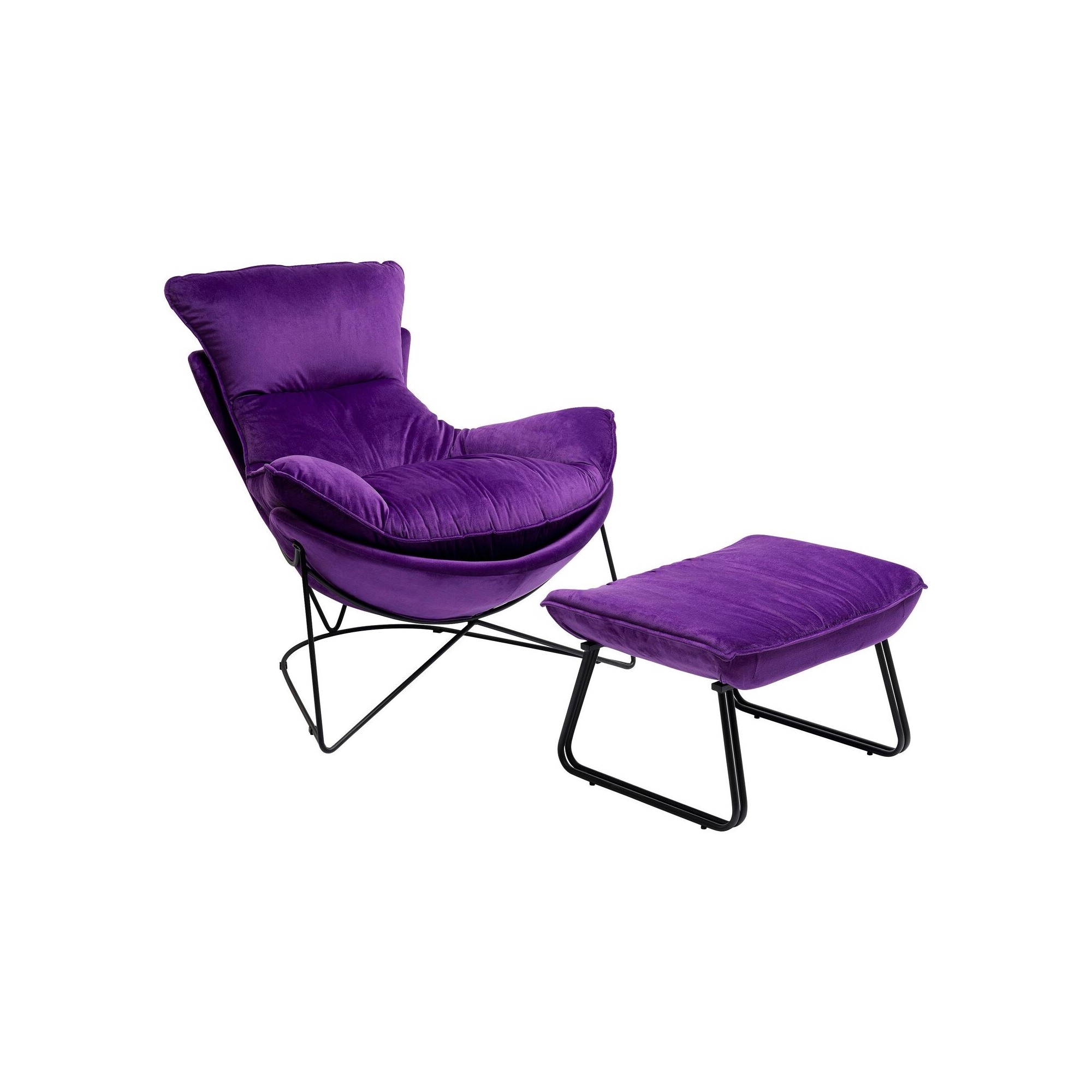 Fauteuil et repose-pieds Snuggle velours violet Kare Design