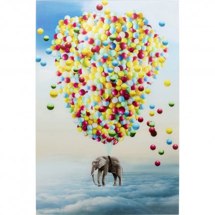 Tableau en verre éléphant ballons 100x150cm Kare Design