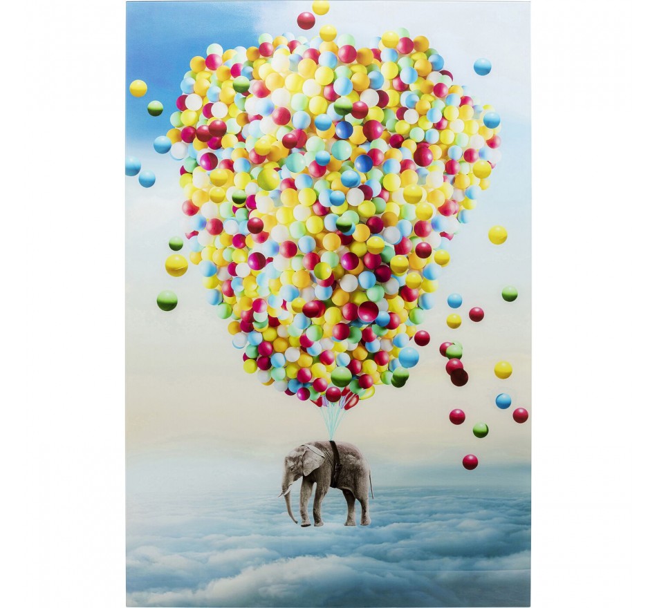 Tableau en verre Éléphant ballons 100x150cm Kare Design