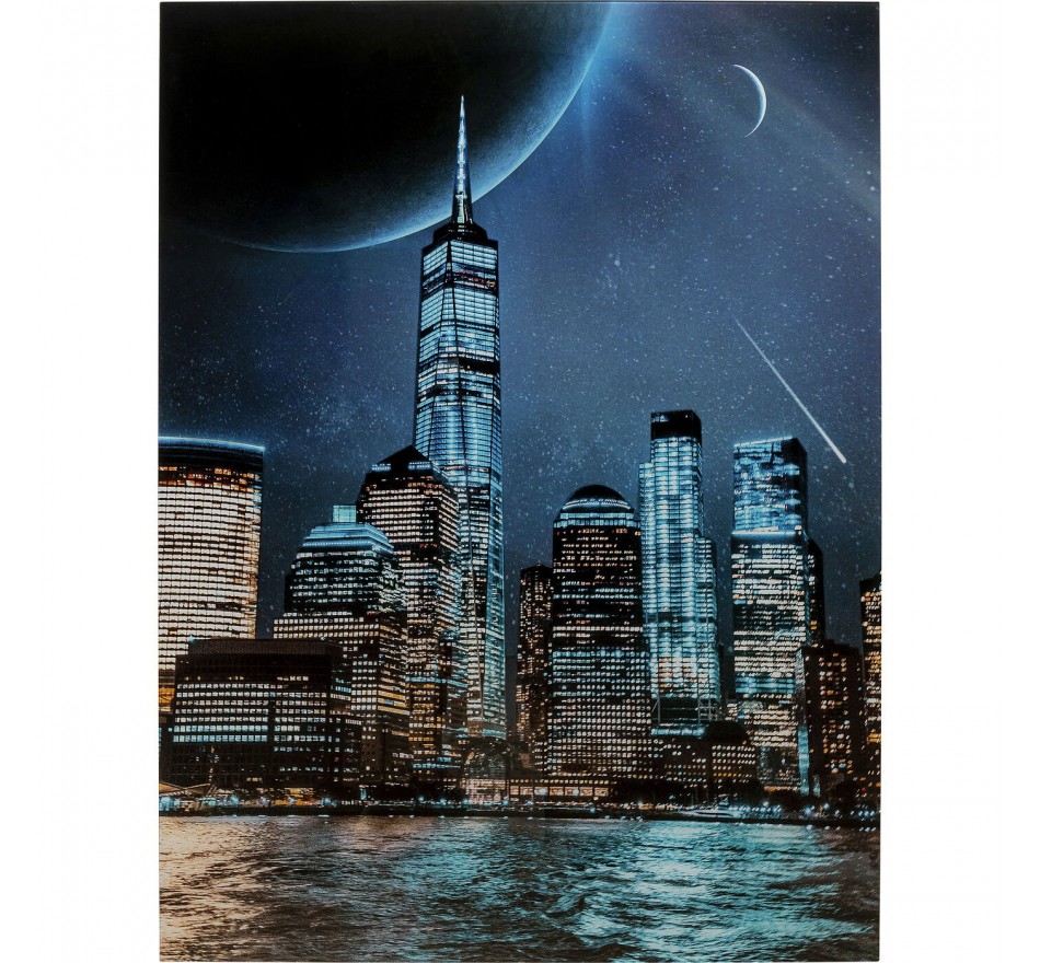 Tableau en verre buildings bleu 90x120cm Kare Design