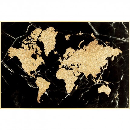 Tableau carte du monde noire et dorée 150x100cm Kare Design