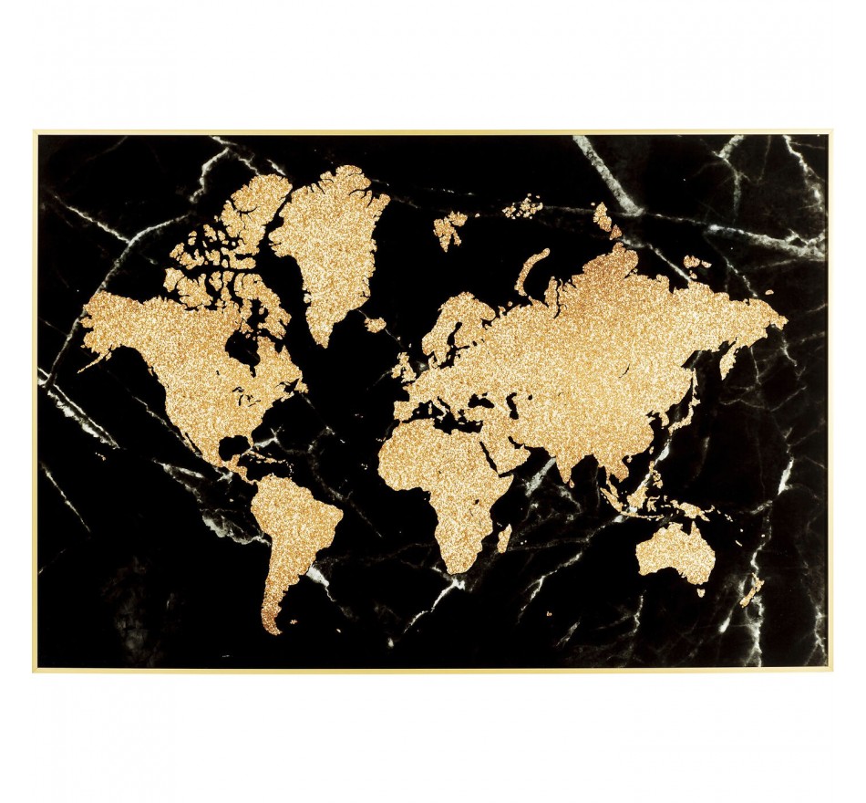 Tableau carte du monde noire et dorée 150x100cm Kare Design