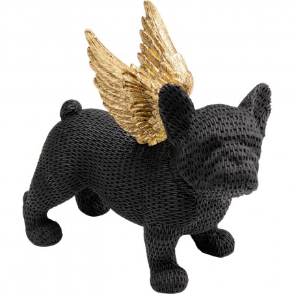 Déco bouledogue noir texturé ailes dorées Kare Design