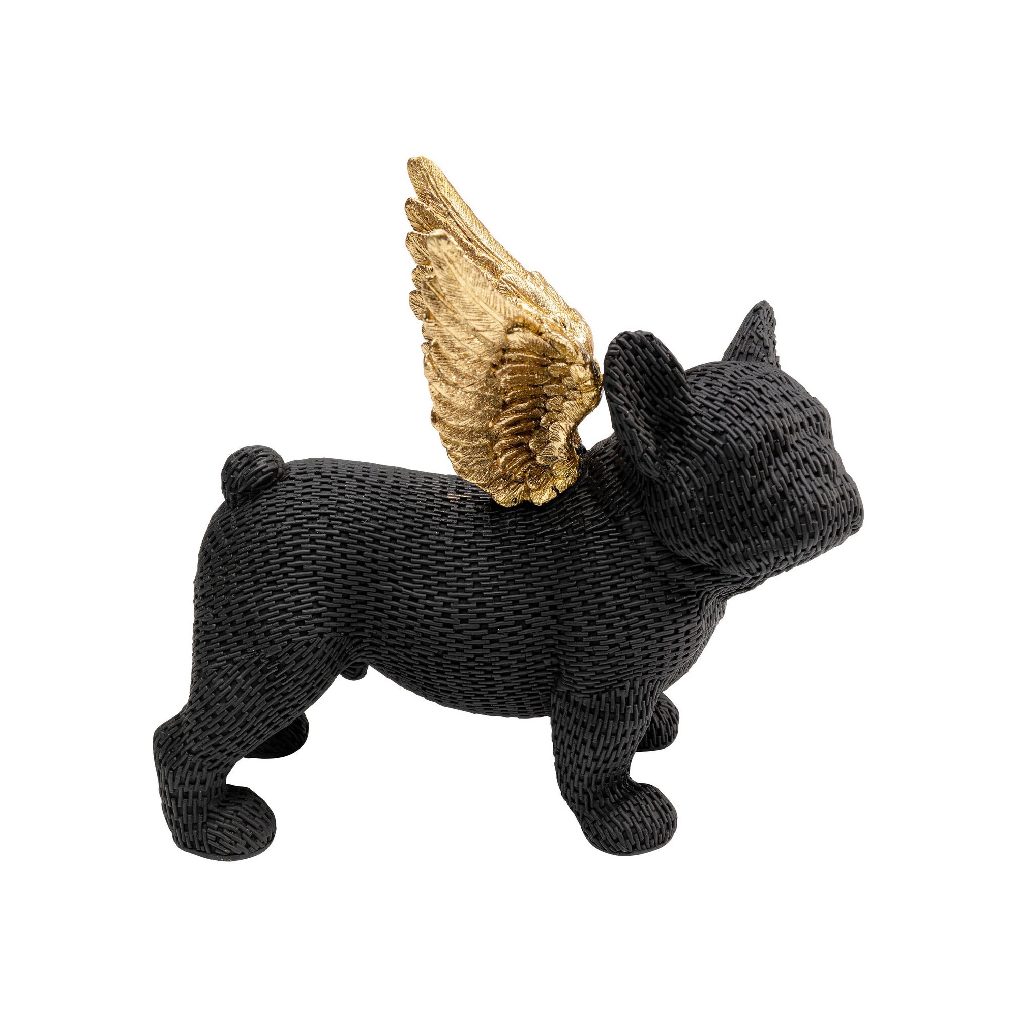 Déco bouledogue noir texturé ailes dorées Kare Design