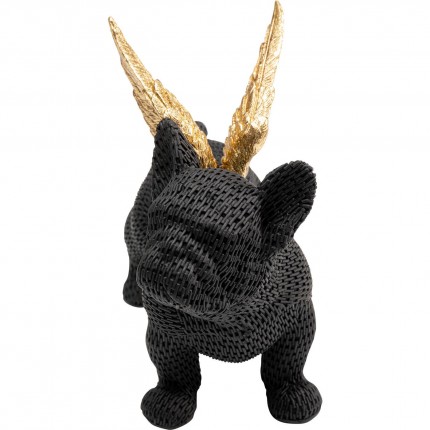 Déco bouledogue noir texturé ailes dorées Kare Design