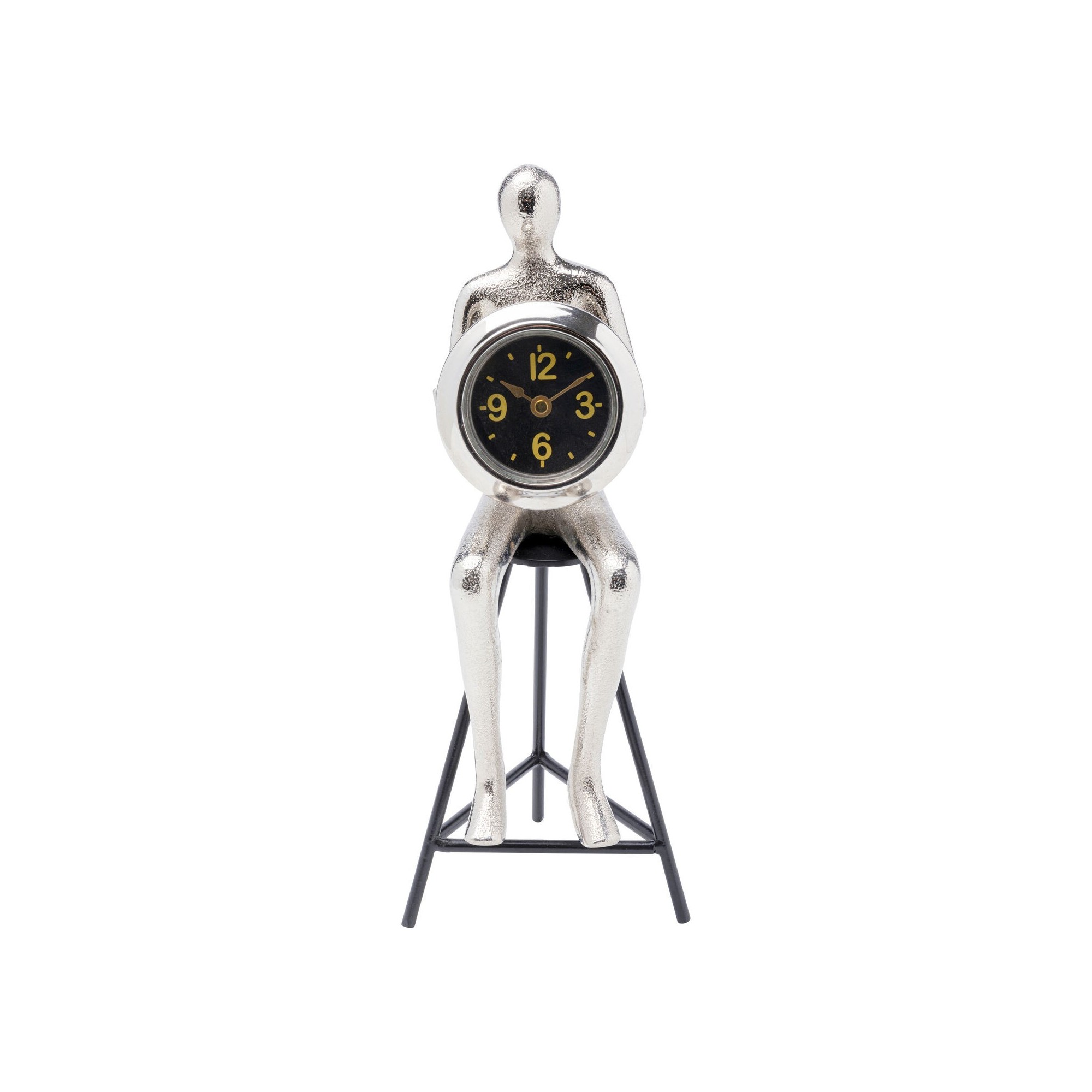 Horloge de table homme assis argenté tabouret Kare Design