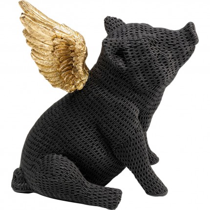 Déco cochon noir texturé ailes dorées Kare Design