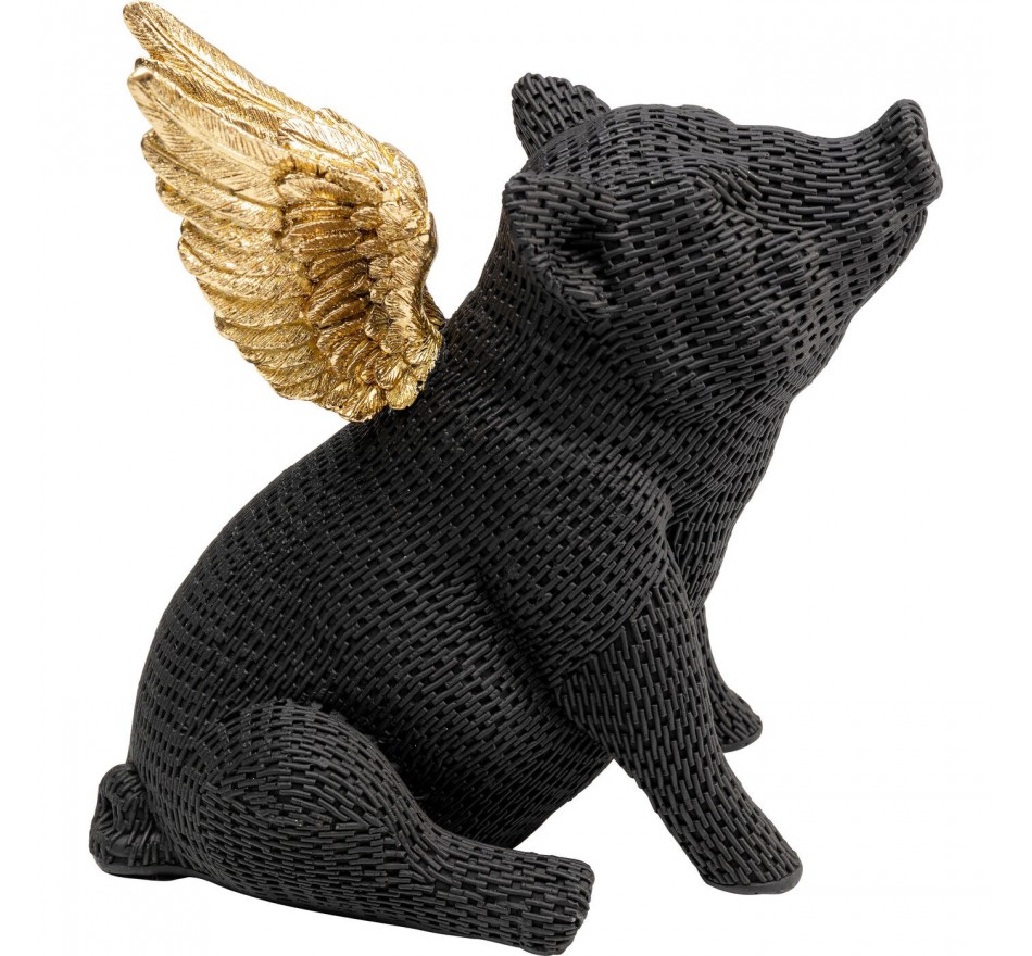 Déco cochon noir texturé ailes dorées Kare Design