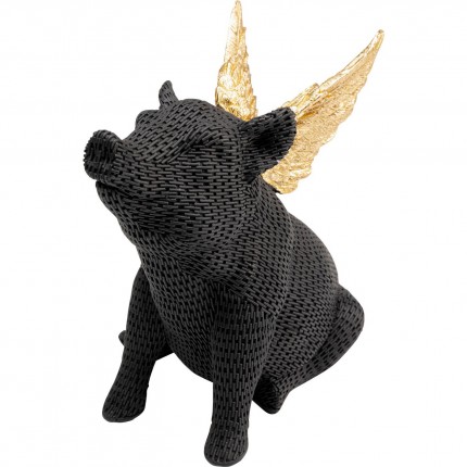 Déco cochon noir texturé ailes dorées Kare Design