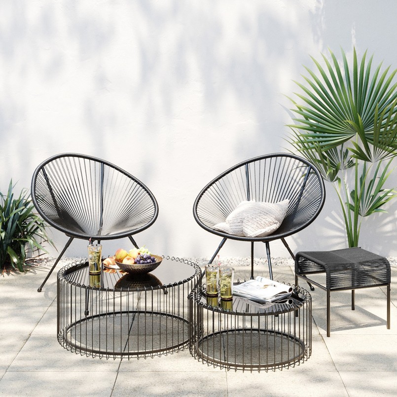 Table basse ronde Wire noir 2/set Kare Design