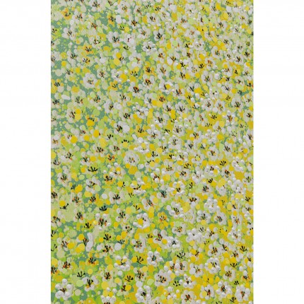 Tableau Touched fleurs pirogue vert et jaune 80x100cm Kare Design