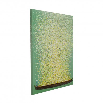 Tableau Touched fleurs pirogue vert et jaune 80x100cm Kare Design