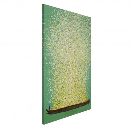 Tableau Touched fleurs pirogue vert et jaune 120x160cm Kare Design