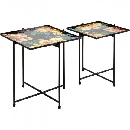 Tables d'appoint noires fleurs set de 2 Kare Design