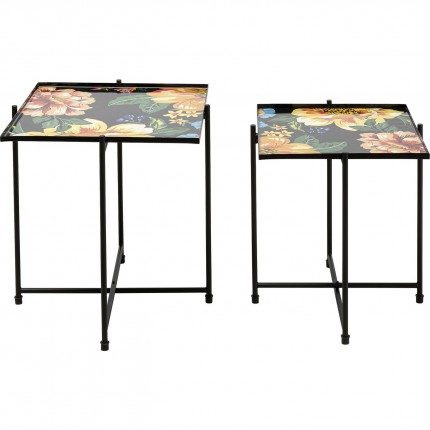 Tables d'appoint noires fleurs set de 2 Kare Design