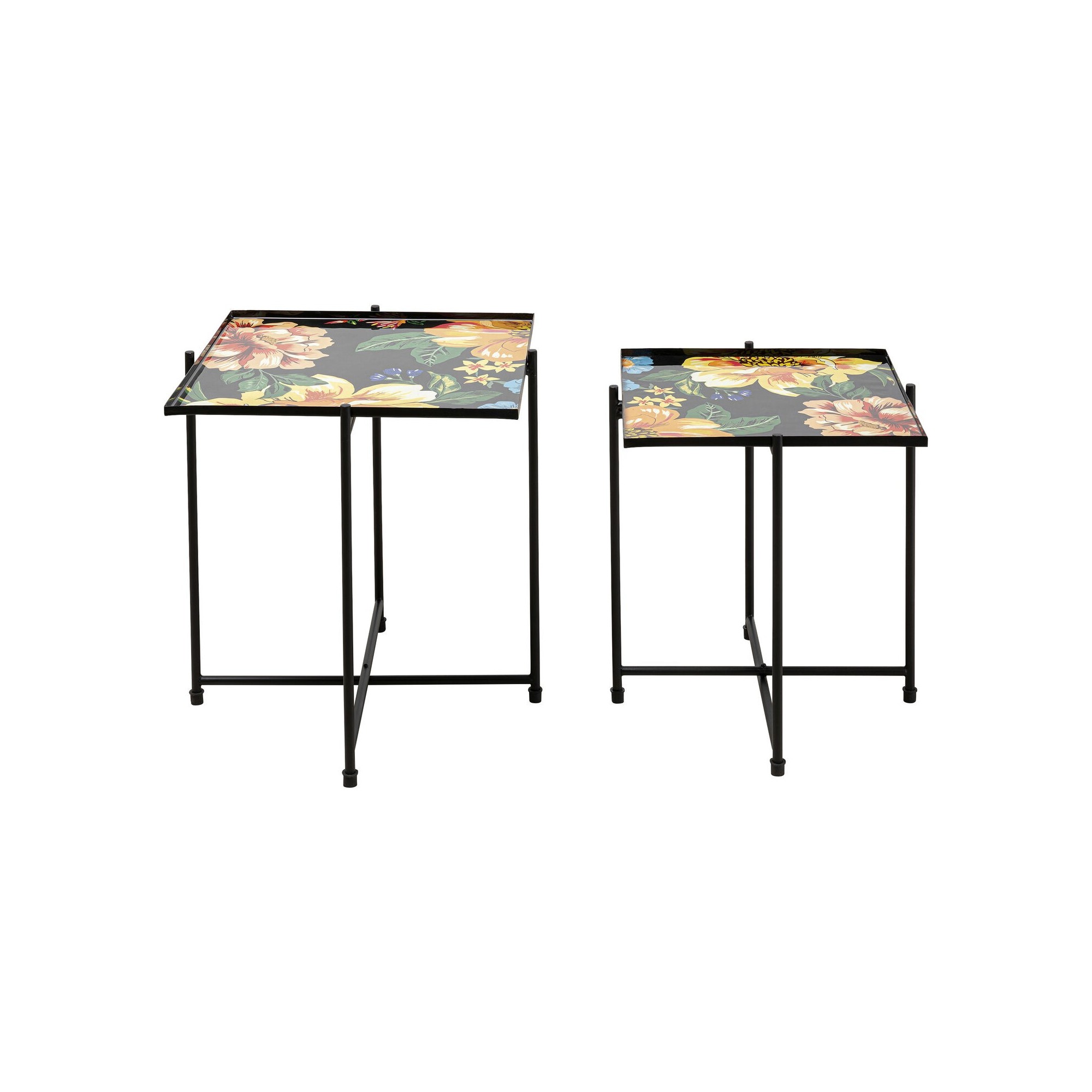 Tables d'appoint noires fleurs set de 2 Kare Design