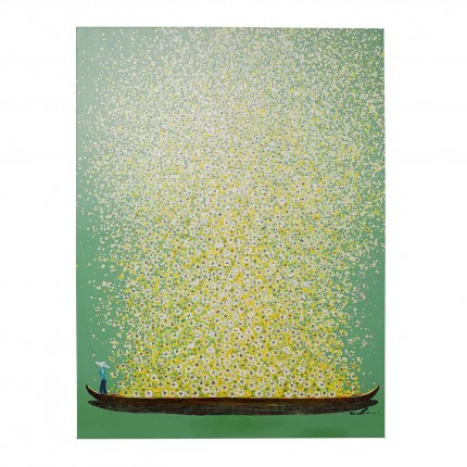 Tableau Touched fleurs pirogue vert et jaune 120x160cm Kare Design