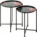 Tables d'appoint noires fleurs roses set de 2 Kare Design