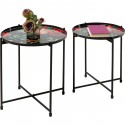 Tables d'appoint noires fleurs roses set de 2 Kare Design