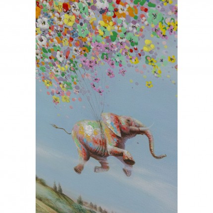 Tableau Touched éléphant fleurs jour 120x160cm Kare Design