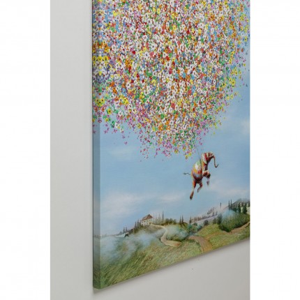 Tableau Touched éléphant fleurs jour 80x100cm Kare Design