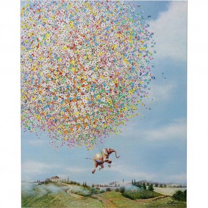 Tableau Touched éléphant fleurs jour 120x160cm Kare Design