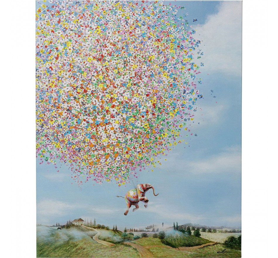 Tableau Touched éléphant fleurs jour 120x160cm Kare Design