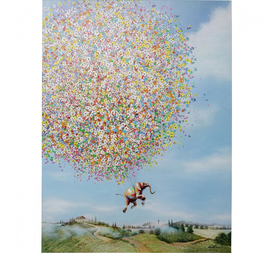 Tableau Touched éléphant fleurs jour 80x100cm Kare Design